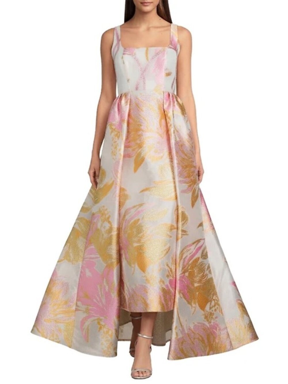 NWT Alex Marie Size 12 Floral Jacquard Cape Gown Pink Gold